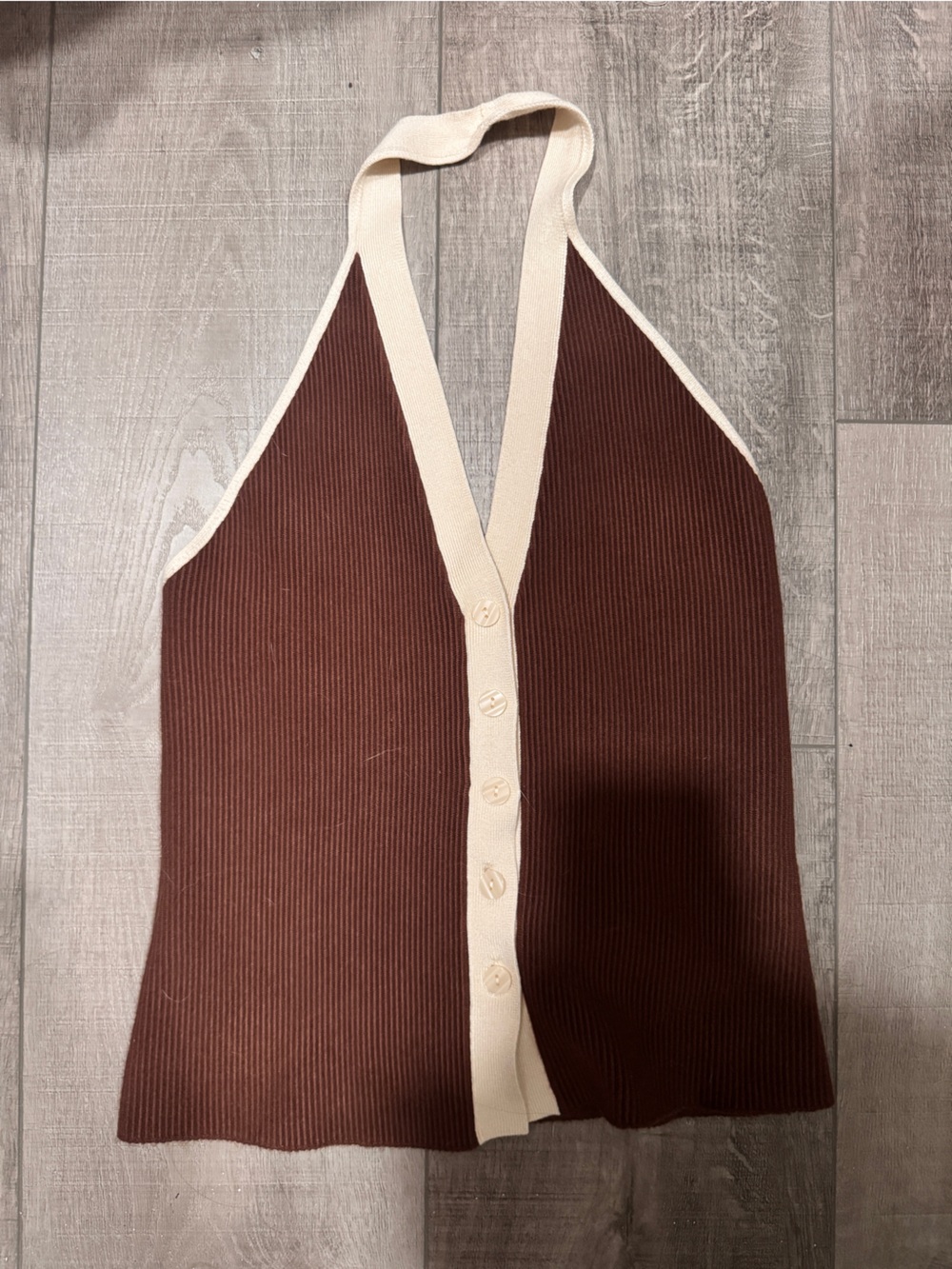 Abercrombie & Fitch Brown Knit Halter with Cream Trim